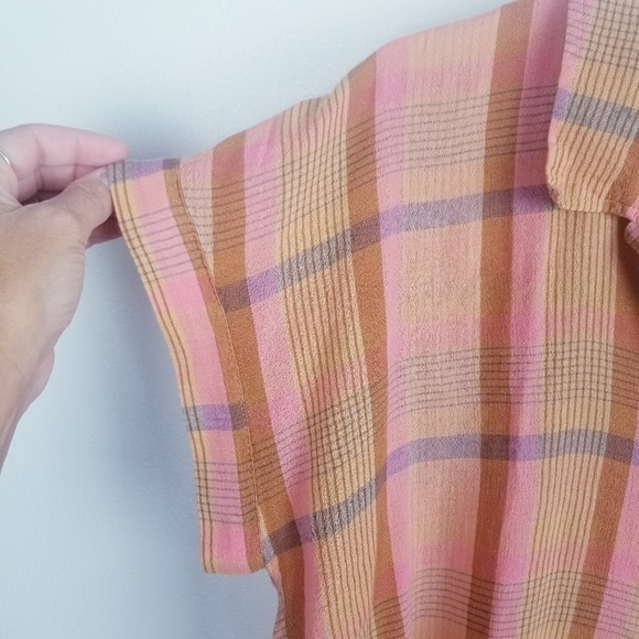 Lucky Brand Plaid Button Front Short Sleeve Top NWT - Picture 5 of 9